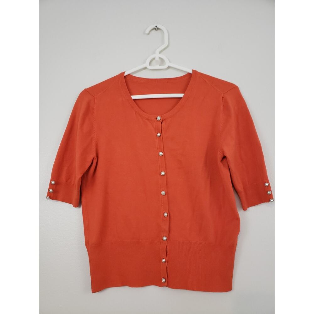 Y2K Grace Sweater Cardigan Ladies Size M Pearl Buttons Orange Office Siren Fairy